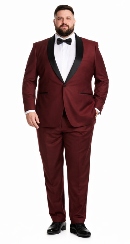 Mens Slim Fit 1 Button Shawl Tuxedo in Burgundy - Mens Slim Fitted Tuxedo