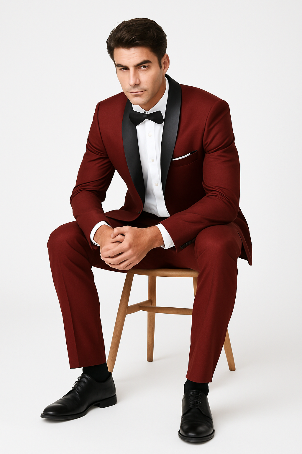 Mens Slim Fit 1 Button Shawl Tuxedo in Burgundy - Mens Slim Fitted Tuxedo