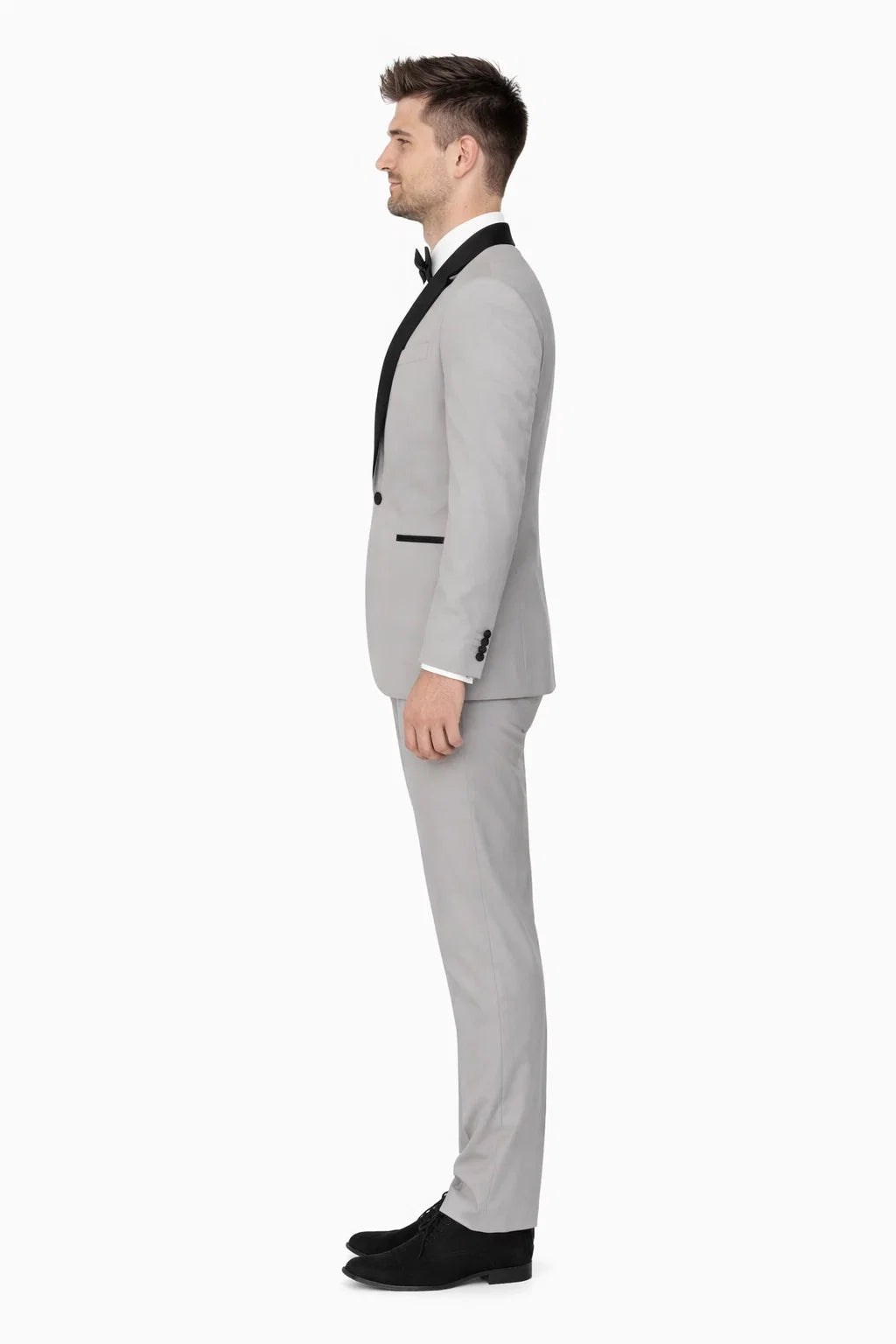 Mens Slim Fit 1 Button Shawl Tuxedo in Light Grey - Mens Slim Fitted Tuxedo
