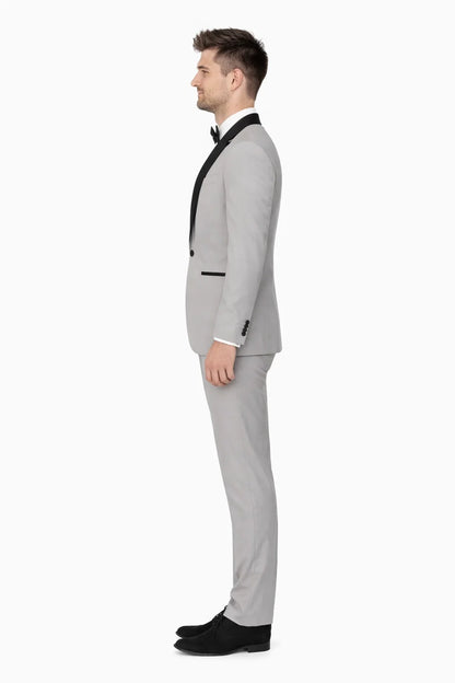 Mens Slim Fit 1 Button Shawl Tuxedo in Light Grey - Mens Slim Fitted Tuxedo