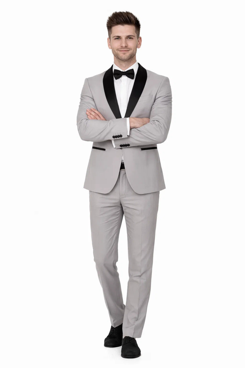 Mens Slim Fit 1 Button Shawl Tuxedo in Light Grey - Mens Slim Fitted Tuxedo