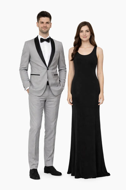 Mens Slim Fit 1 Button Shawl Tuxedo in Light Grey - Mens Slim Fitted Tuxedo