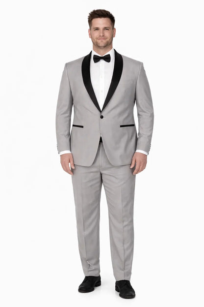 Mens Slim Fit 1 Button Shawl Tuxedo in Light Grey - Mens Slim Fitted Tuxedo