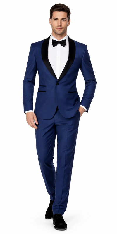Mens Slim Fit 1 Button Shawl Prom Tuxedo in Royal Blue - Mens Slim Fitted Tuxedo