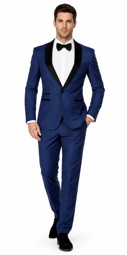 Mens Slim Fit 1 Button Shawl Prom Tuxedo in Royal Blue - Mens Slim Fitted Tuxedo