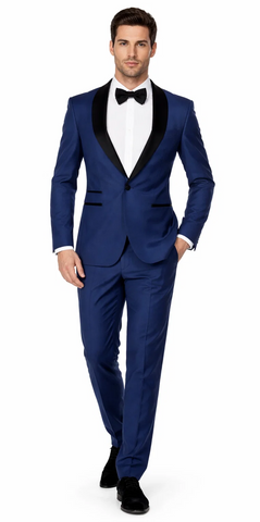 Mens Slim Fit 1 Button Shawl Prom Tuxedo in Royal Blue - Mens Slim Fitted Tuxedo