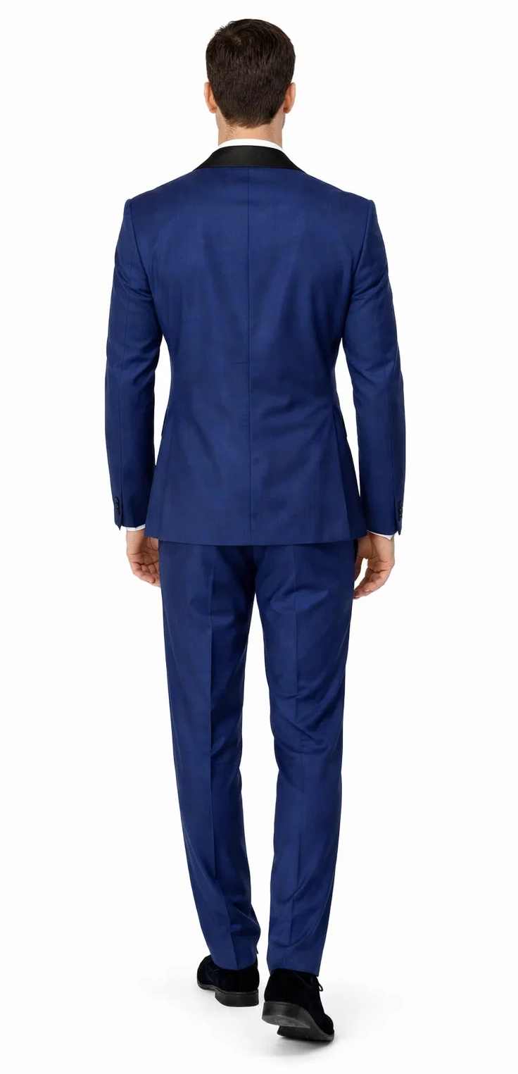 Mens Slim Fit 1 Button Shawl Prom Tuxedo in Royal Blue - Mens Slim Fitted Tuxedo