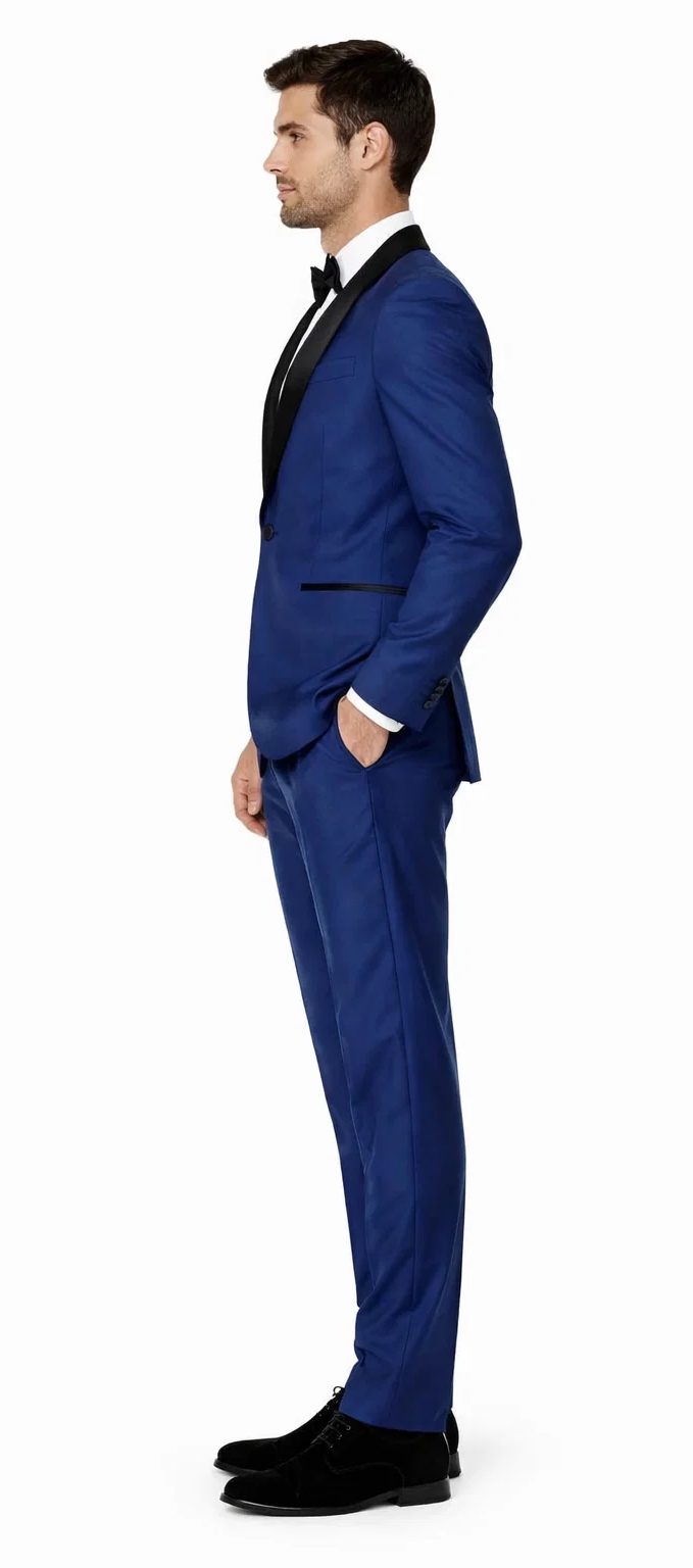 Mens Slim Fit 1 Button Shawl Prom Tuxedo in Royal Blue - Mens Slim Fitted Tuxedo