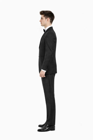 Mens Slim Fit Double Breasted Wool Tuxedo in Black - Mens Slim Fitted Tuxedo