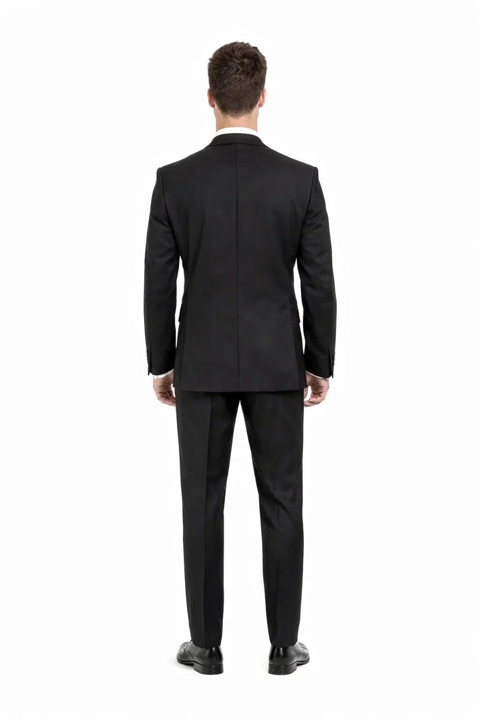 Mens Slim Fit Double Breasted Wool Tuxedo in Black - Mens Slim Fitted Tuxedo