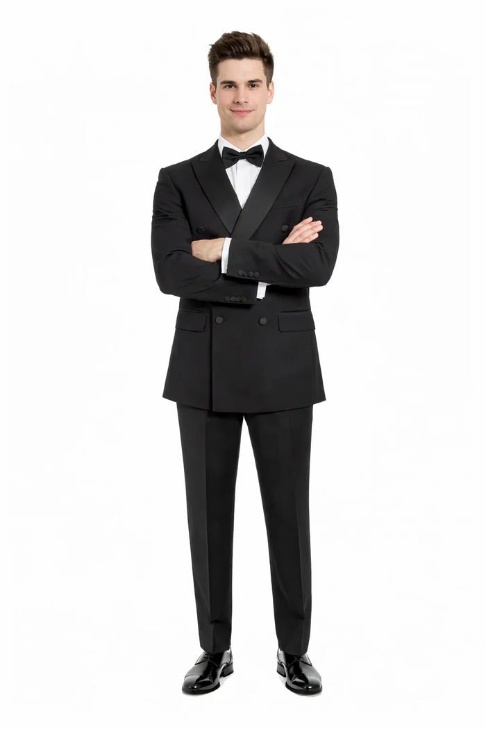 Mens Slim Fit Double Breasted Wool Tuxedo in Black - Mens Slim Fitted Tuxedo
