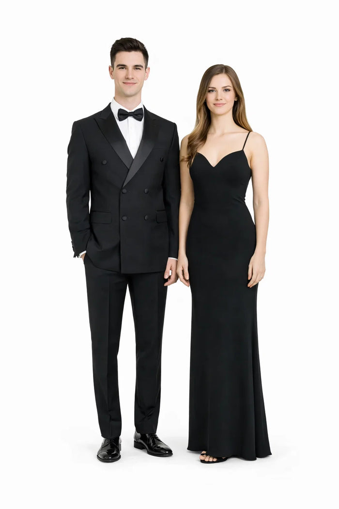 Mens Slim Fit Double Breasted Wool Tuxedo in Black - Mens Slim Fitted Tuxedo
