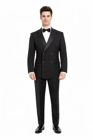 Mens Slim Fit Double Breasted Wool Tuxedo in Black - Mens Slim Fitted Tuxedo