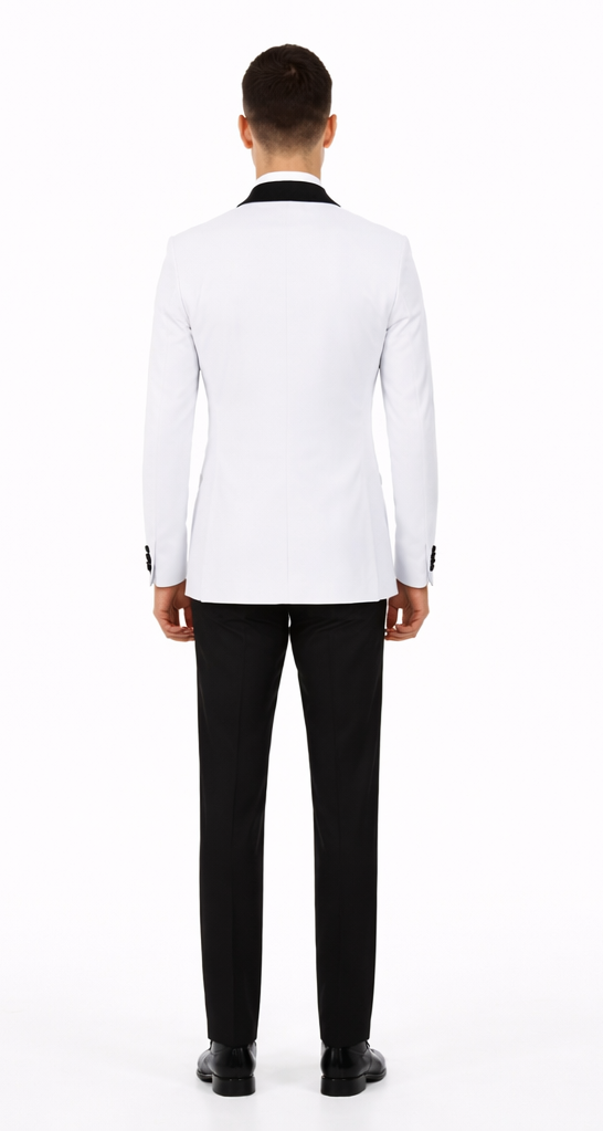 Mens Slim Fit Double Breasted Wool Tuxedo in White - Mens Slim Fitted Tuxedo