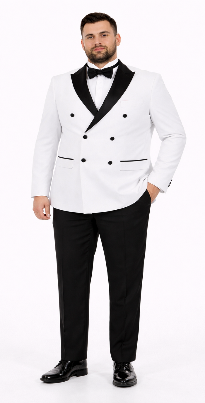 Mens Slim Fit Double Breasted Wool Tuxedo in White - Mens Slim Fitted Tuxedo