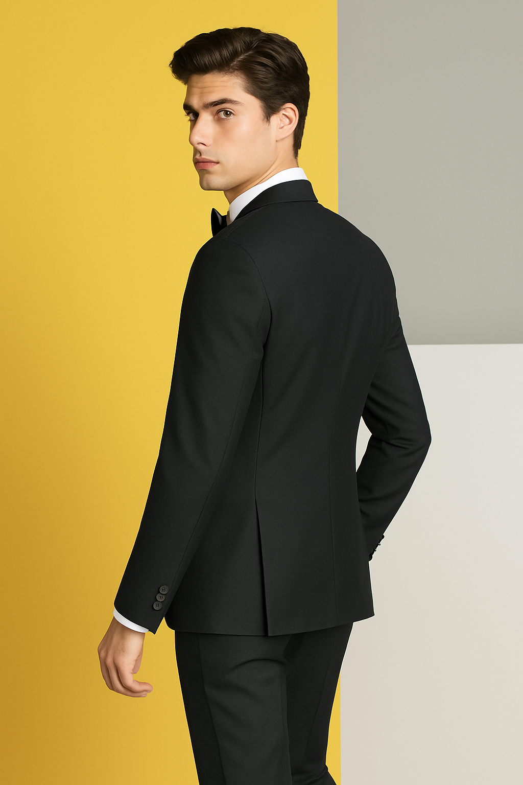 Mens Designer Slim Fit One Button Peak Tuxedo in Black - Mens Slim Fitted Tuxedo