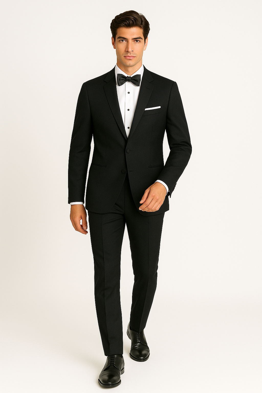 Mens Designer Slim Fit One Button Peak Tuxedo in Black - Mens Slim Fitted Tuxedo