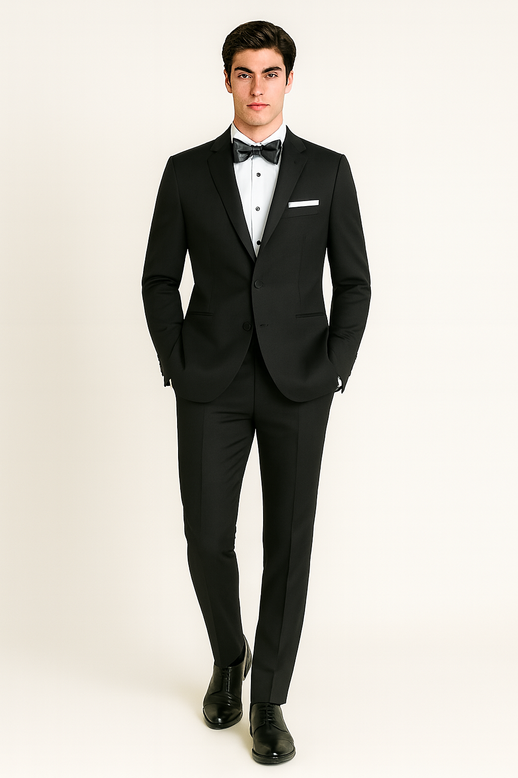 Mens Designer Slim Fit One Button Peak Tuxedo in Black - Mens Slim Fitted Tuxedo
