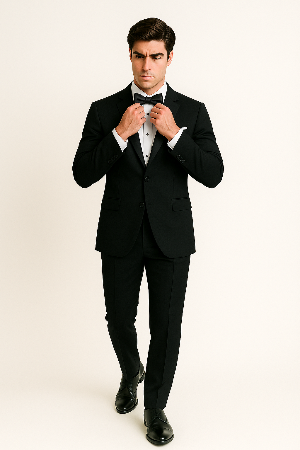Mens Designer Slim Fit One Button Peak Tuxedo in Black - Mens Slim Fitted Tuxedo