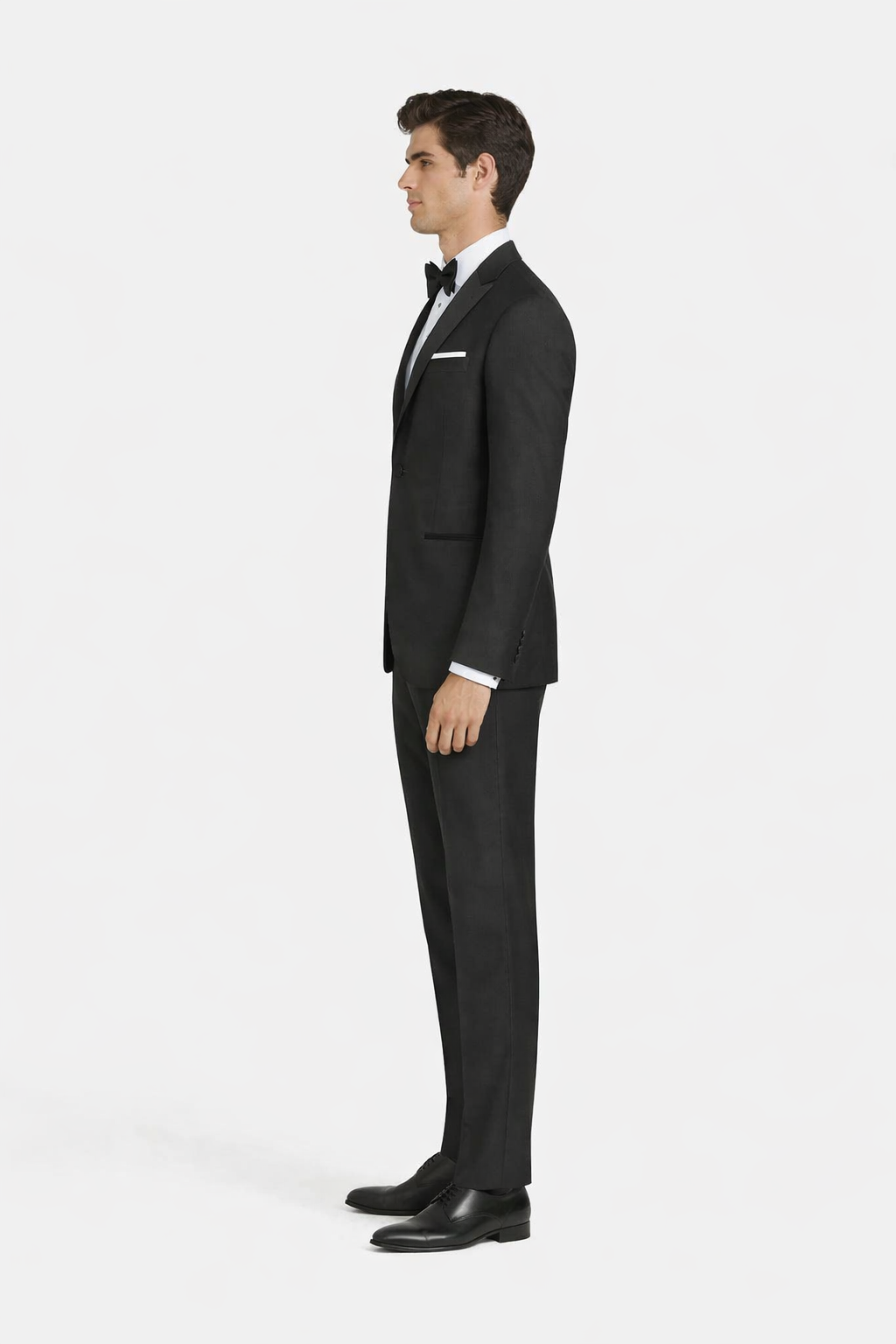 Mens Designer Slim Fit One Button Peak Tuxedo in Black - Mens Slim Fitted Tuxedo