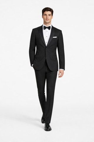 Mens Designer Kenneth Cole Slim Fit One Button Peak Tuxedo in Black - Mens Slim Fitted Tuxedo