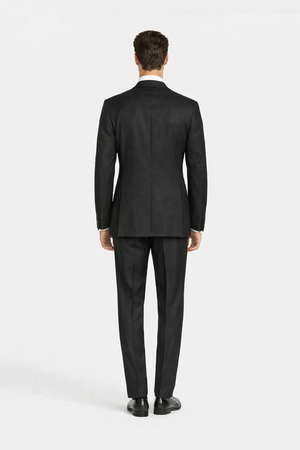 Mens Designer Slim Fit One Button Peak Tuxedo in Black - Mens Slim Fitted Tuxedo