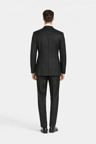 Mens Designer Kenneth Cole Slim Fit One Button Peak Tuxedo in Black - Mens Slim Fitted Tuxedo