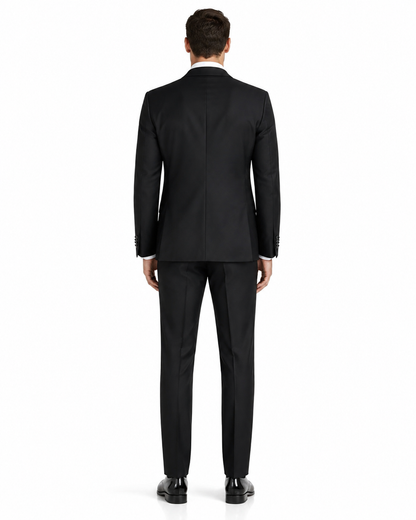 Mens Designer Slim Fit One Button Peak Tuxedo in Black - Mens Slim Fitted Tuxedo