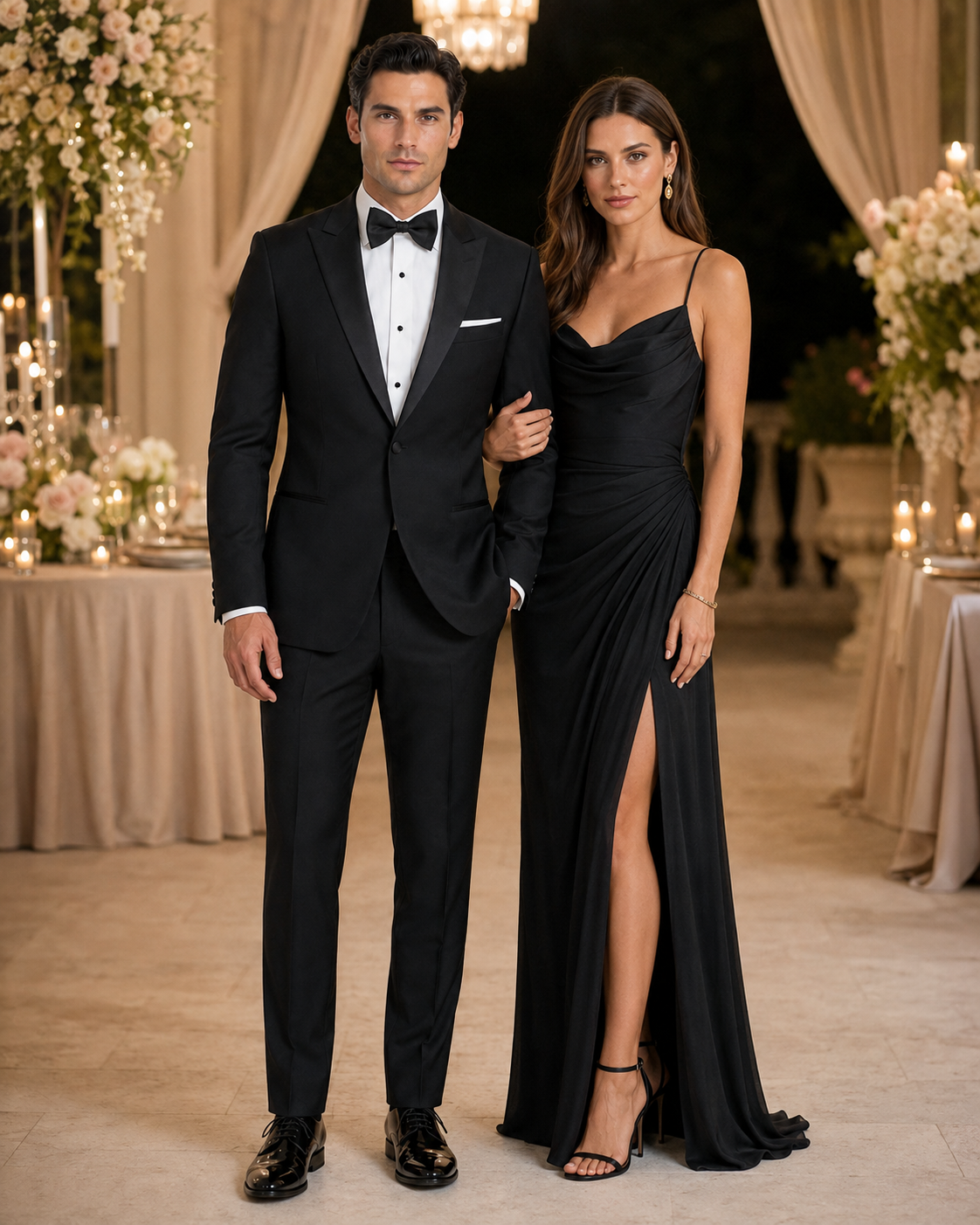 Mens Designer Slim Fit One Button Peak Tuxedo in Black - Mens Slim Fitted Tuxedo