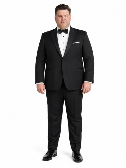 Mens Designer Slim Fit One Button Peak Tuxedo in Black - Mens Slim Fitted Tuxedo