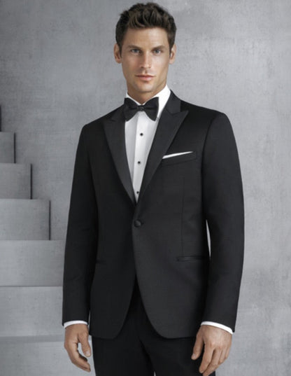 Mens Designer Slim Fit One Button Peak Tuxedo in Black - Mens Slim Fitted Tuxedo