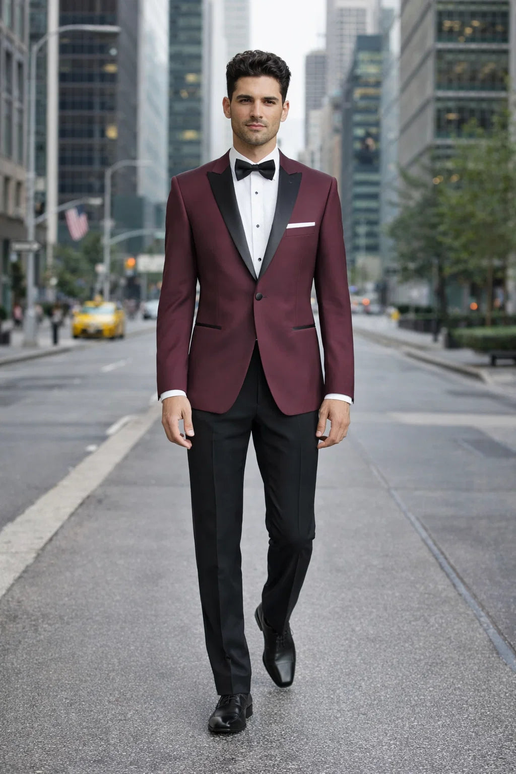 Mens Slim Fit One Button Peak Tuxedo Burgundy