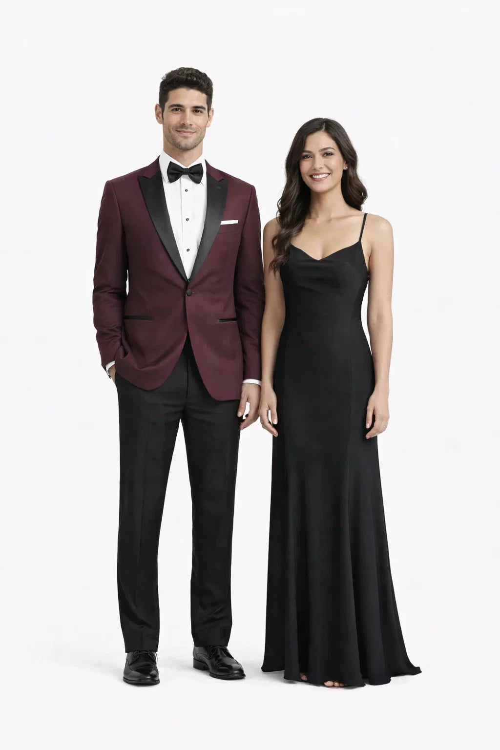 Mens Slim Fit One Button Peak Tuxedo Burgundy