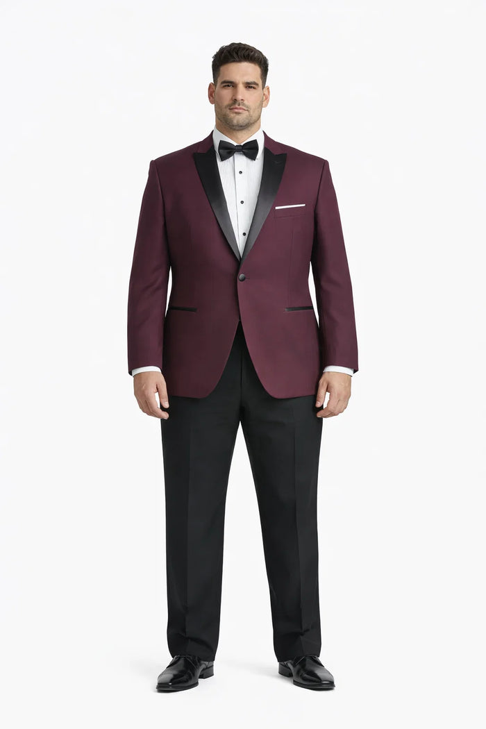 Mens Slim Fit One Button Peak Tuxedo Burgundy