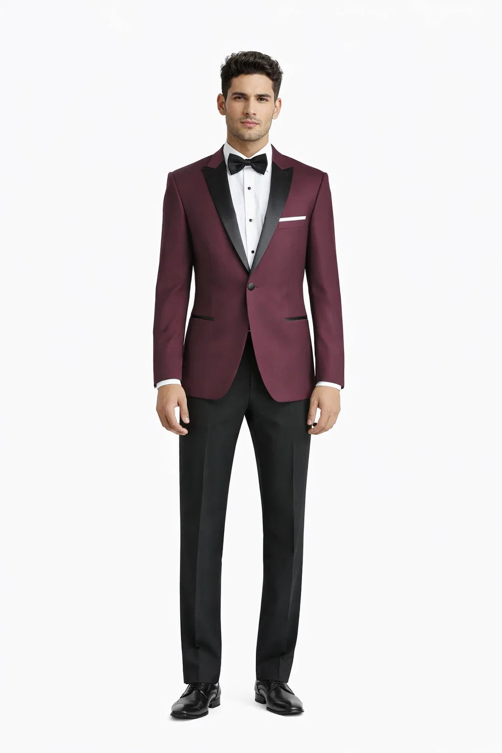 Mens Slim Fit One Button Peak Tuxedo Burgundy