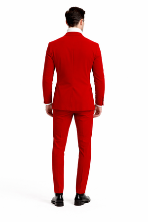 Mens Slim Fit Red Velvet Double Breasted Suit with Peak Lapel  Formal Tuxedo Style