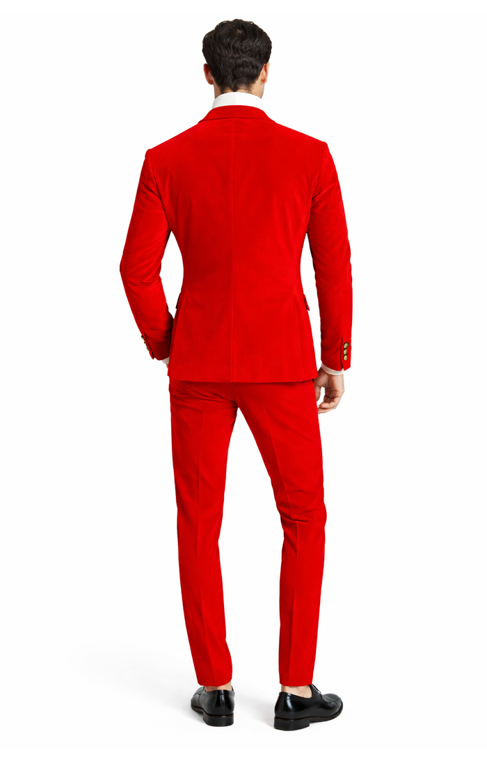 Men's Slim Fit Red Velvet Double Breasted Suits with Peak Lapel -  Formal Tuxedo Style