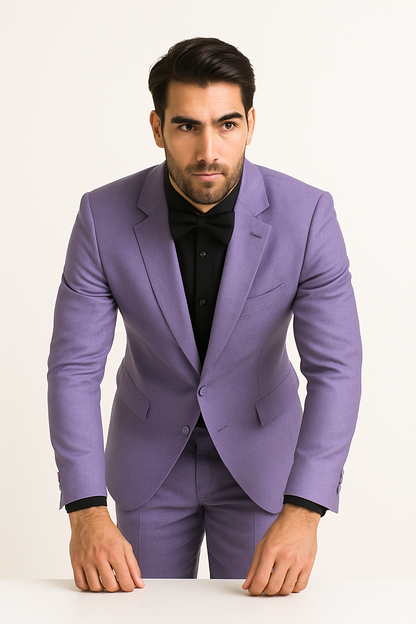 Mens Slim Fit Sharkskin Shawl Prom Tuxedo in Lavende