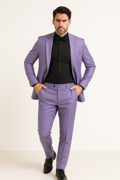 Mens Slim Fit Sharkskin Shawl Prom Tuxedo in Lavende
