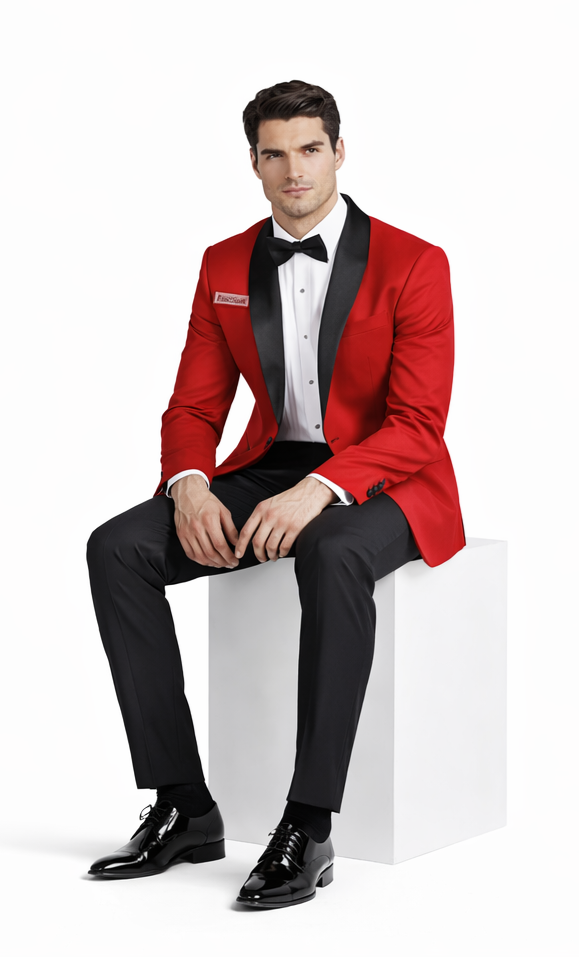 Mens Slim Fit Shawl Prom Tuxedo in Red