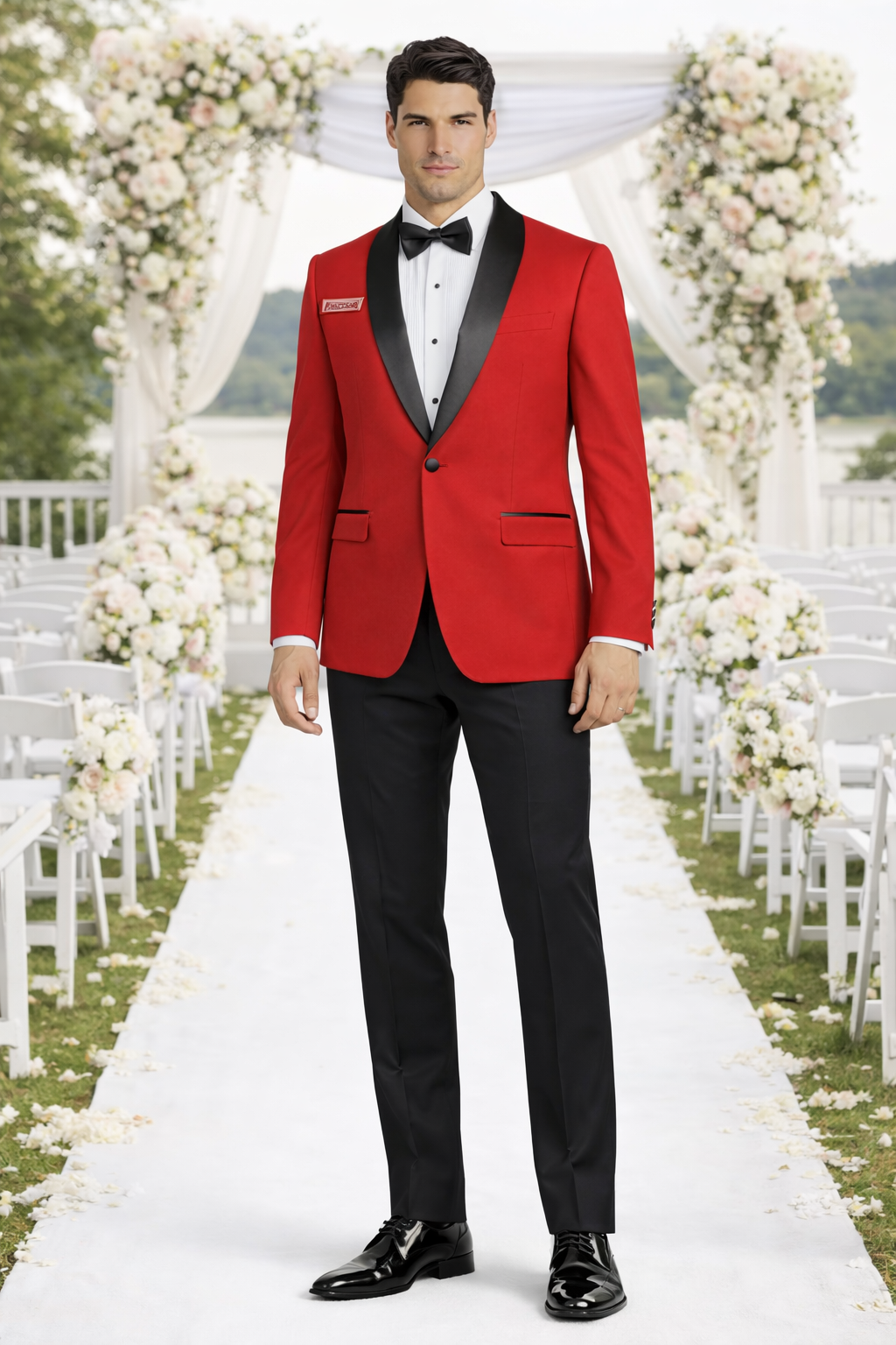 Mens Slim Fit Shawl Prom Tuxedo in Red