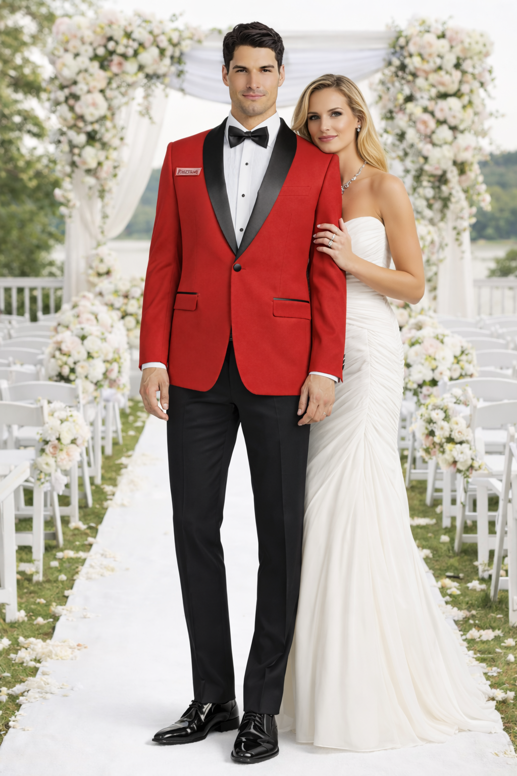 Mens Slim Fit Shawl Prom Tuxedo in Red