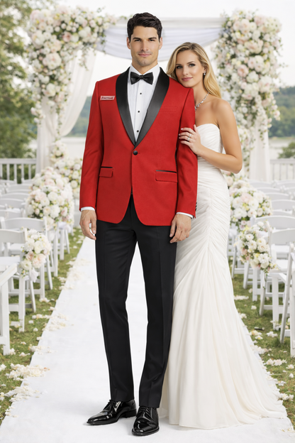 Mens Slim Fit Shawl Prom Tuxedo in Red