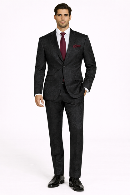Men's Slim Fit Shiny Paisley Prom & Wedding Suit In Black