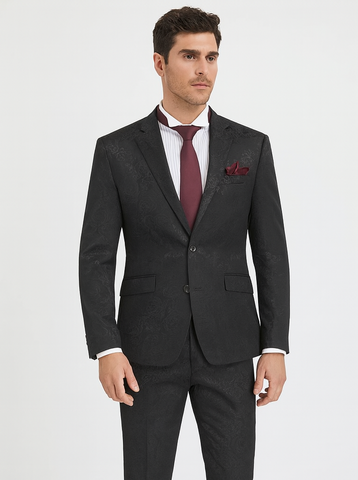 Men's Slim Fit Shiny Paisley Prom & Wedding Suit In Black