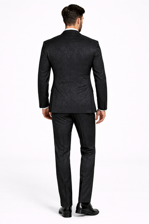 Men's Slim Fit Shiny Paisley Prom & Wedding Suit In Black