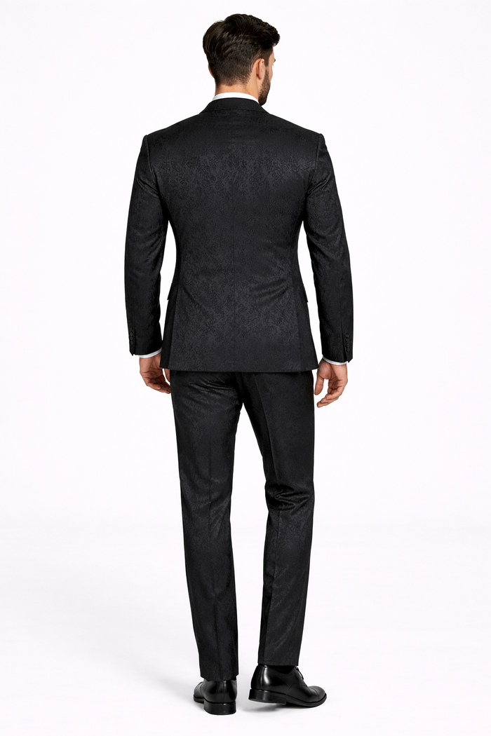 Men's Slim Fit Shiny Paisley Prom & Wedding Suit In Black