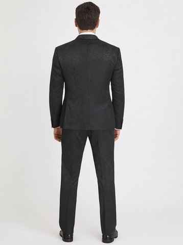 Men's Slim Fit Shiny Paisley Prom & Wedding Suit In Black