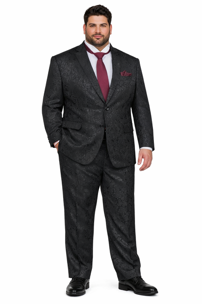 Men's Slim Fit Shiny Paisley Prom & Wedding Suit In Black