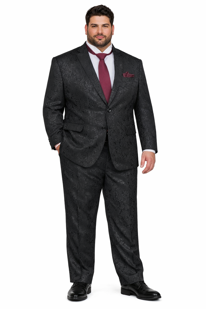 Men's Slim Fit Shiny Paisley Prom & Wedding Suit In Black
